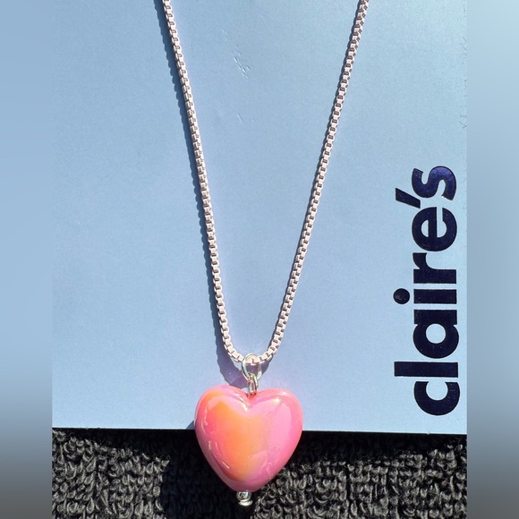 Claire's Vibrant Pink Heart Necklace with Faux Rhinestone & Pink Chain - Picture 8 of 9
